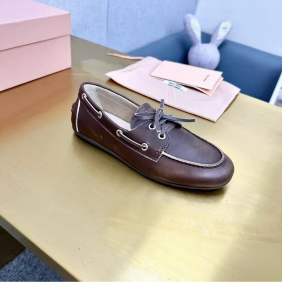 Miu Miu Chocolate Brown Leather Flats - Picture 3 of 9